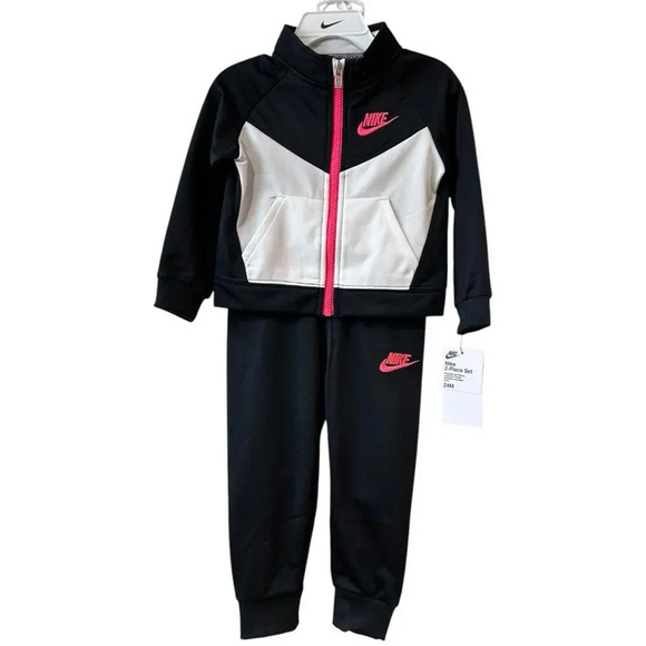 Nike Girls 2 Piece Set Tracksuit Jacket/Pants Black Pink Size 24 Months NWT $52 - Picture 1 of 7